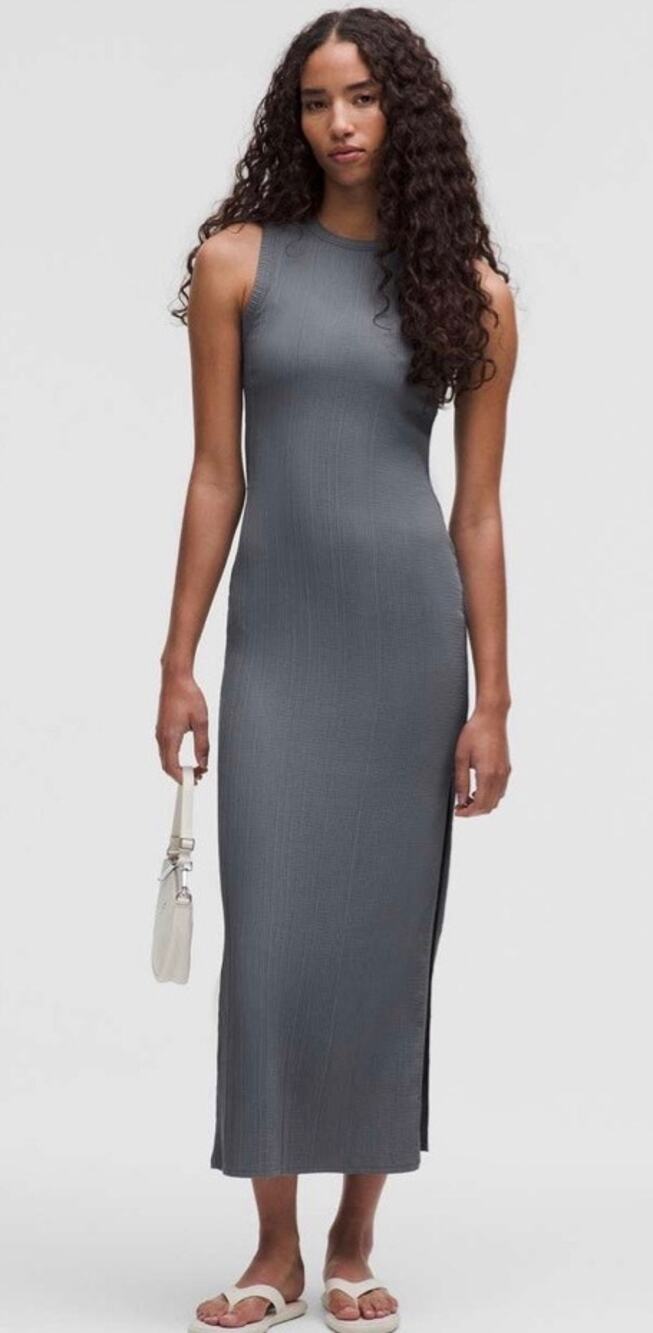 Lululemon W1FCCS Sleeveless Pleated Stretch Maxi Dress Solar Grey EUC